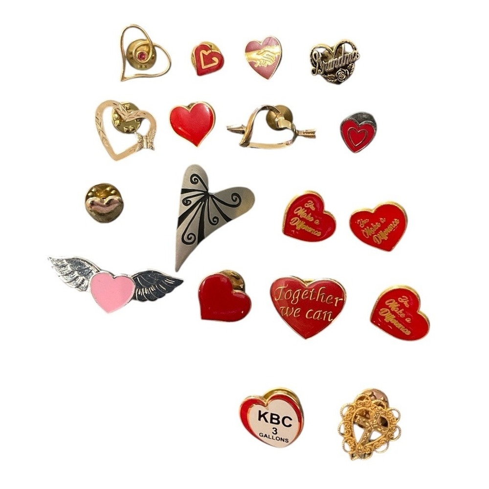 Heart Pin Brooch Lot Of 18 Love Valentines Day Pinback Hallmark & Unbranded